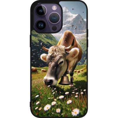 Coque iPhone 15 Pro Max - Silicone rigide noir Vache montagne Valais