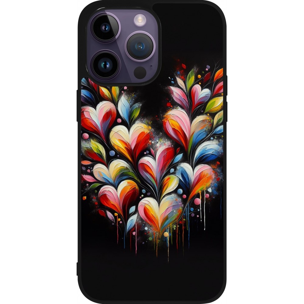 Coque iPhone 15 Pro Max - Silicone rigide noir Valentine 2024 Coeur Noir Abstrait