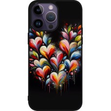 Coque iPhone 15 Pro Max - Silicone rigide noir Valentine 2024 Coeur Noir Abstrait