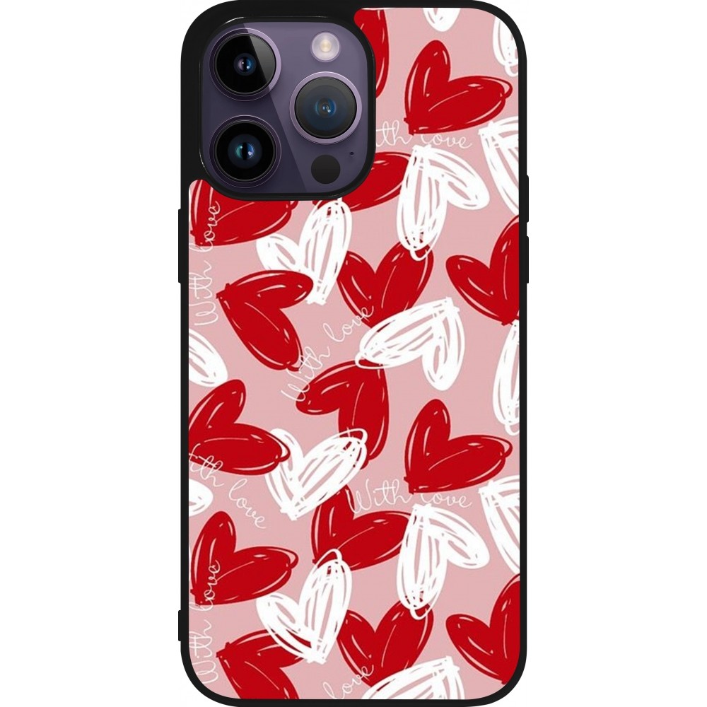 Coque iPhone 15 Pro Max - Silicone rigide noir Valentine 2024 with love heart