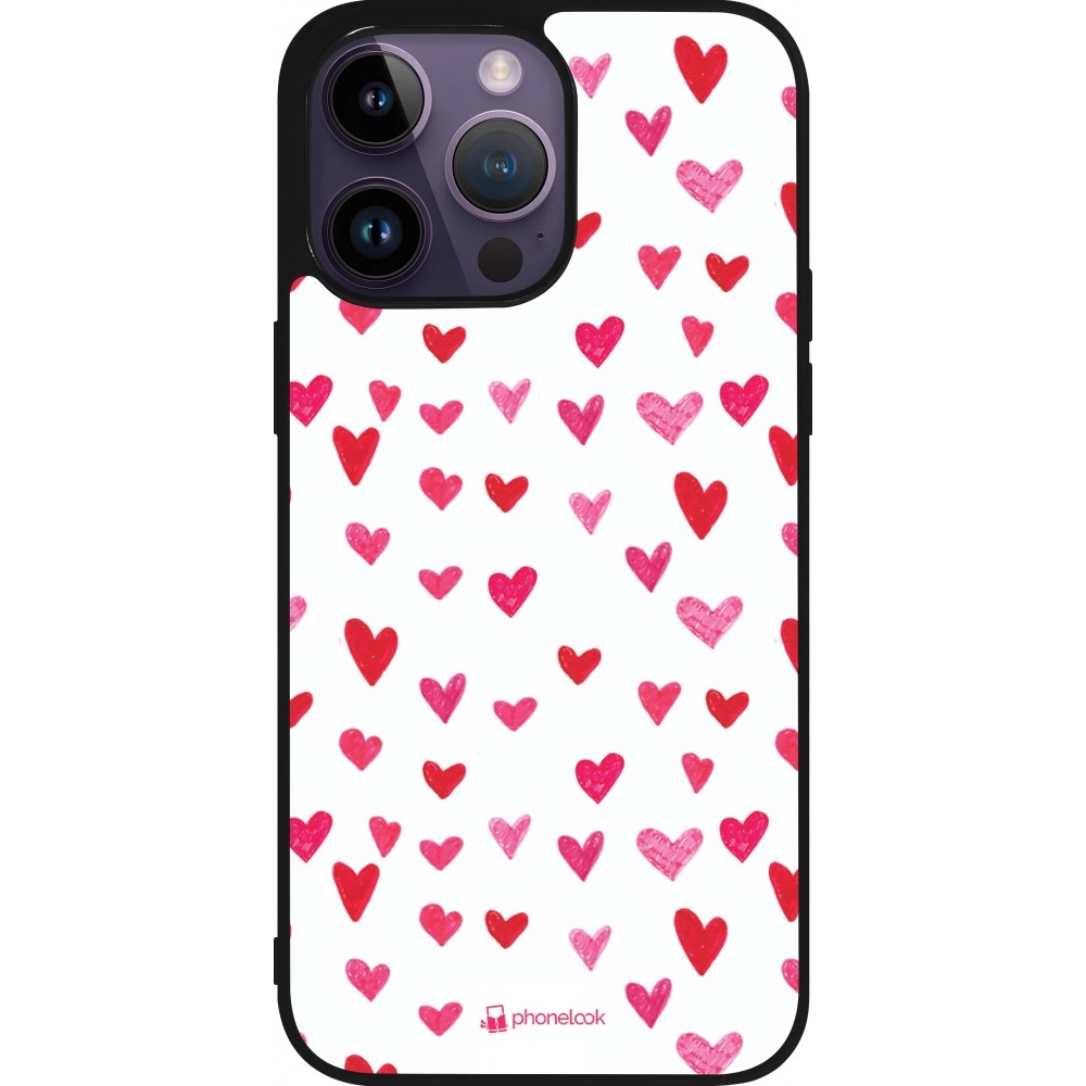 Coque iPhone 15 Pro Max - Silicone rigide noir Valentine 2022 Many pink hearts