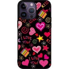 Coque iPhone 15 Pro Max - Silicone rigide noir Valentine 2023 love symbols