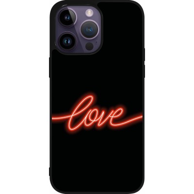 Coque iPhone 15 Pro Max - Silicone rigide noir Valentine 2023 neon love