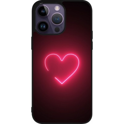 Coque iPhone 15 Pro Max - Silicone rigide noir Valentine 2023 single neon heart