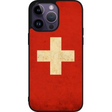 Coque iPhone 15 Pro Max - Silicone rigide noir Vintage Flag SWISS