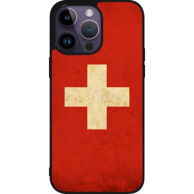 Coque iPhone 15 Pro Max - Silicone rigide noir Vintage Flag SWISS