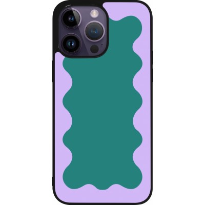 Coque iPhone 15 Pro Max - Silicone rigide noir Wavy Rectangle Green Purple