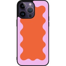 Coque iPhone 15 Pro Max - Silicone rigide noir Wavy Rectangle Orange Pink