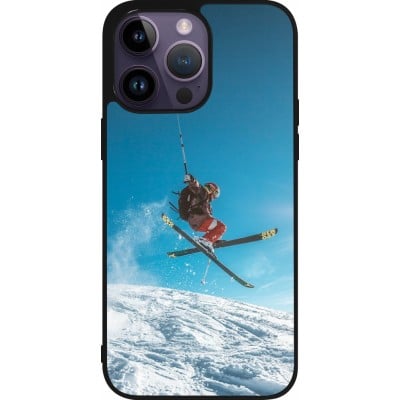 Coque iPhone 15 Pro Max - Silicone rigide noir Winter 22 Ski Jump