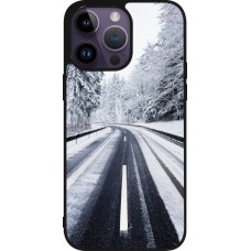 Coque iPhone 15 Pro Max - Silicone rigide noir Winter 22 Snowy Road