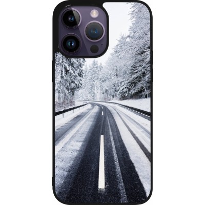 Coque iPhone 15 Pro Max - Silicone rigide noir Winter 22 Snowy Road