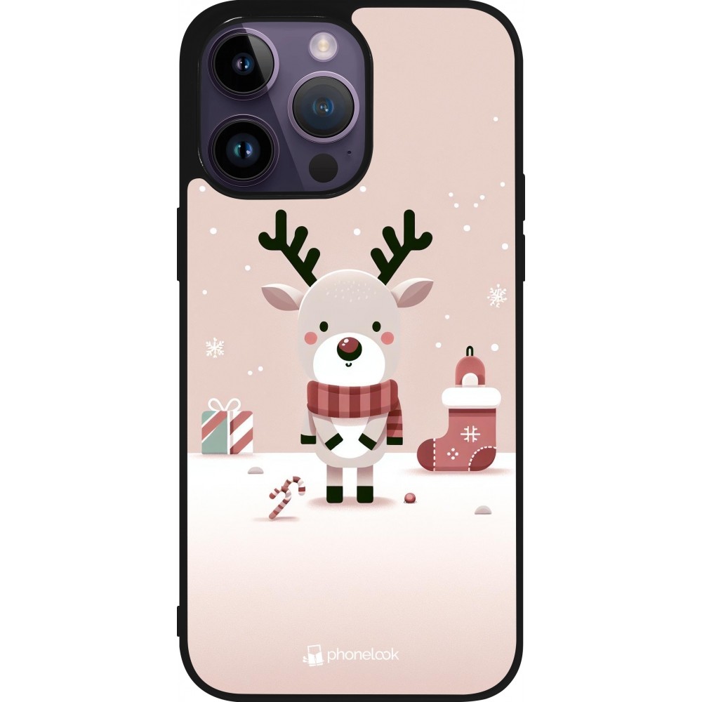 Coque iPhone 15 Pro Max - Silicone rigide noir Noël 2023 Choupinette Renne