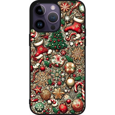 Coque iPhone 15 Pro Max - Silicone rigide noir Noël 2023 micro pattern