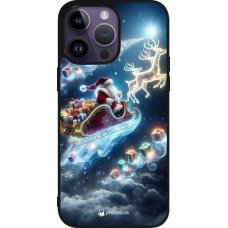 Coque iPhone 15 Pro Max - Silicone rigide noir Noël 2023 Père Noël enchanté