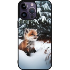 Coque iPhone 15 Pro Max - Silicone rigide noir Noël 2023 Renardeau sapin