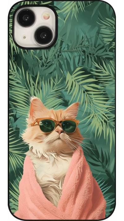 iPhone 15 Plus Case Hülle - Cat Summer Palms