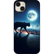 Coque iPhone 15 Plus - Chat noir sous la pleine lune