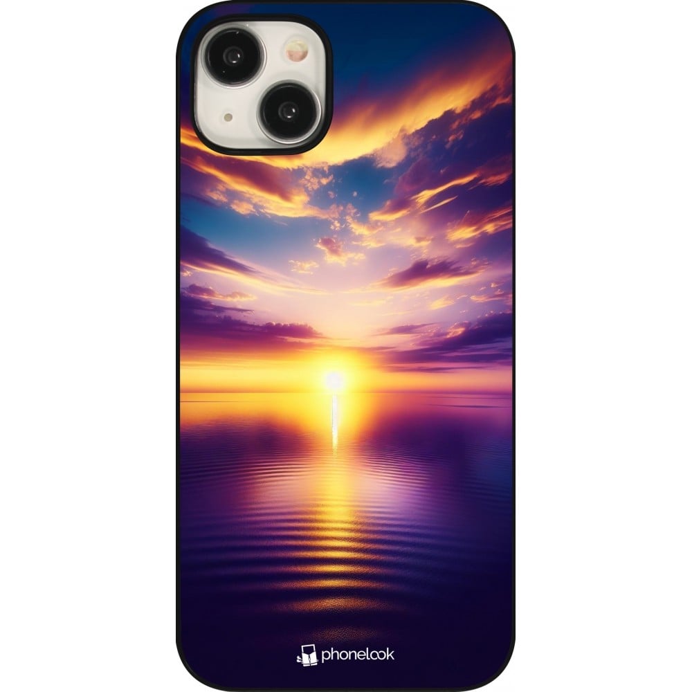 Coque iPhone 15 Plus - Coucher soleil jaune violet