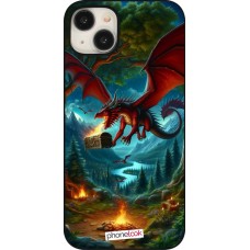 Coque iPhone 15 Plus - Dragon Volant Forêt Trésor