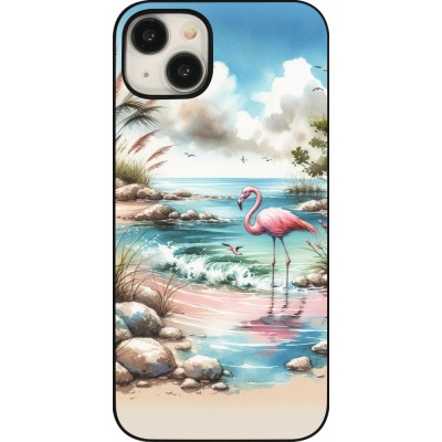 Coque iPhone 15 Plus - Flamant rose aquarelle