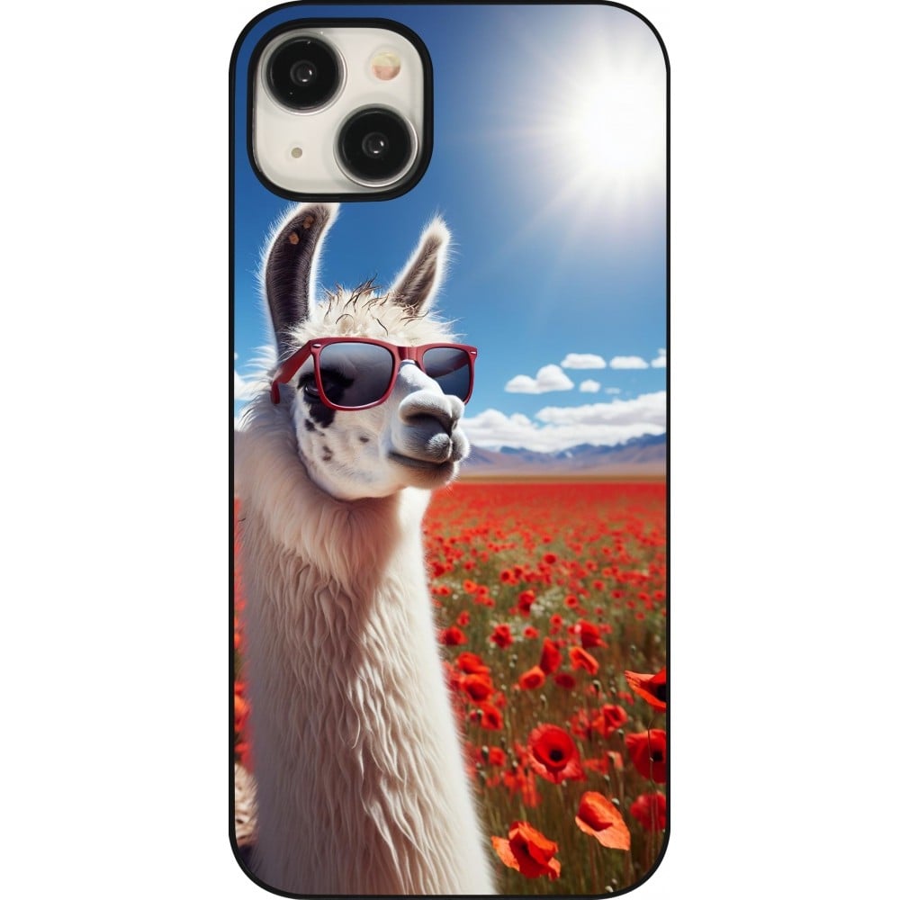 Coque iPhone 15 Plus - Lama Chic en Coquelicot