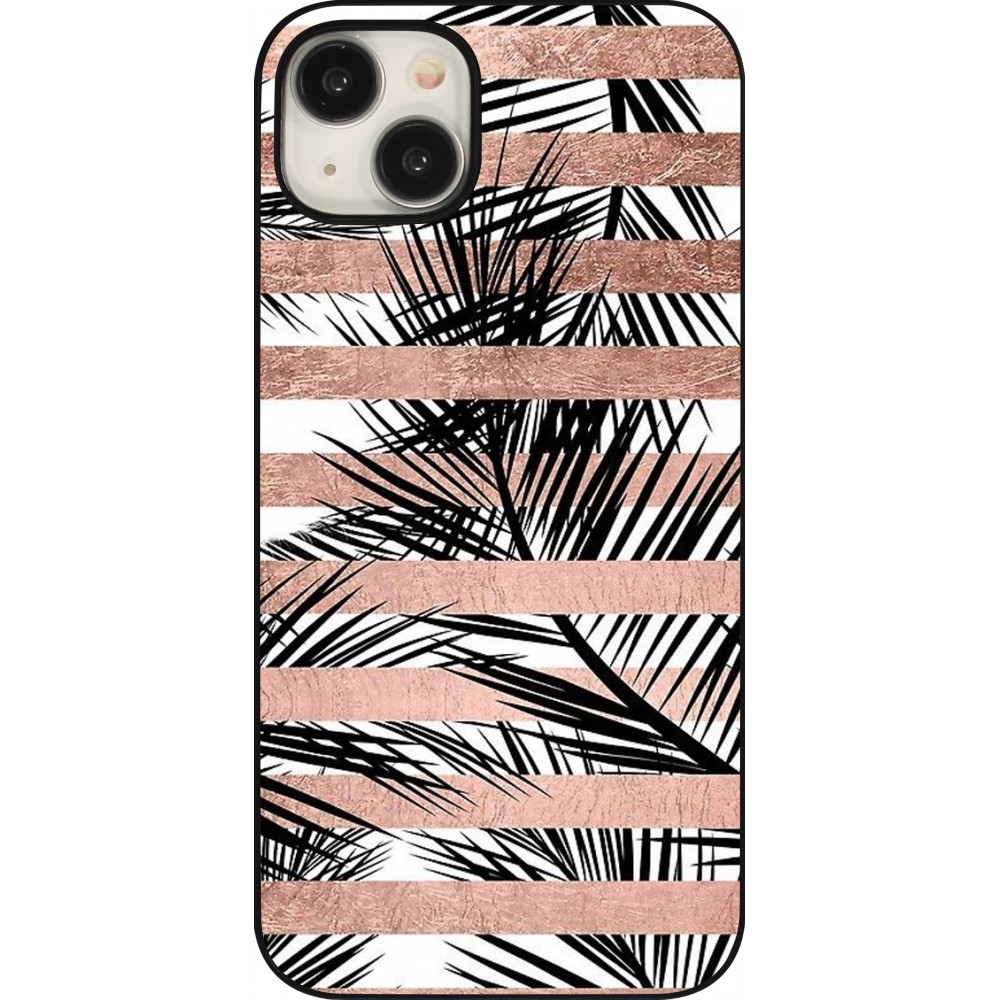 Coque iPhone 15 Plus - Palm trees gold stripes