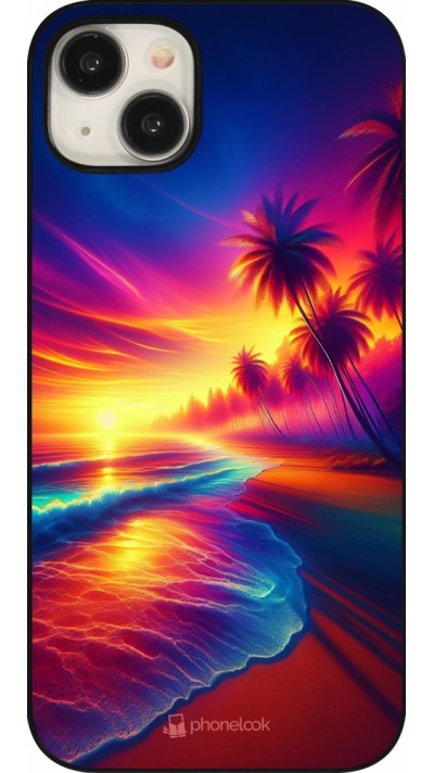 Coque iPhone 15 Plus - Plage coucher soleil flashy