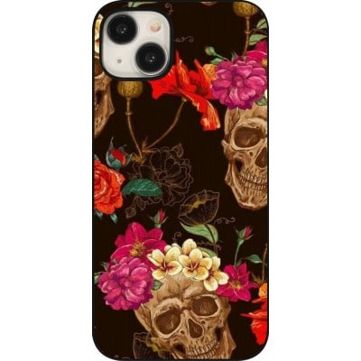 Coque iPhone 15 Plus - Skulls and flowers