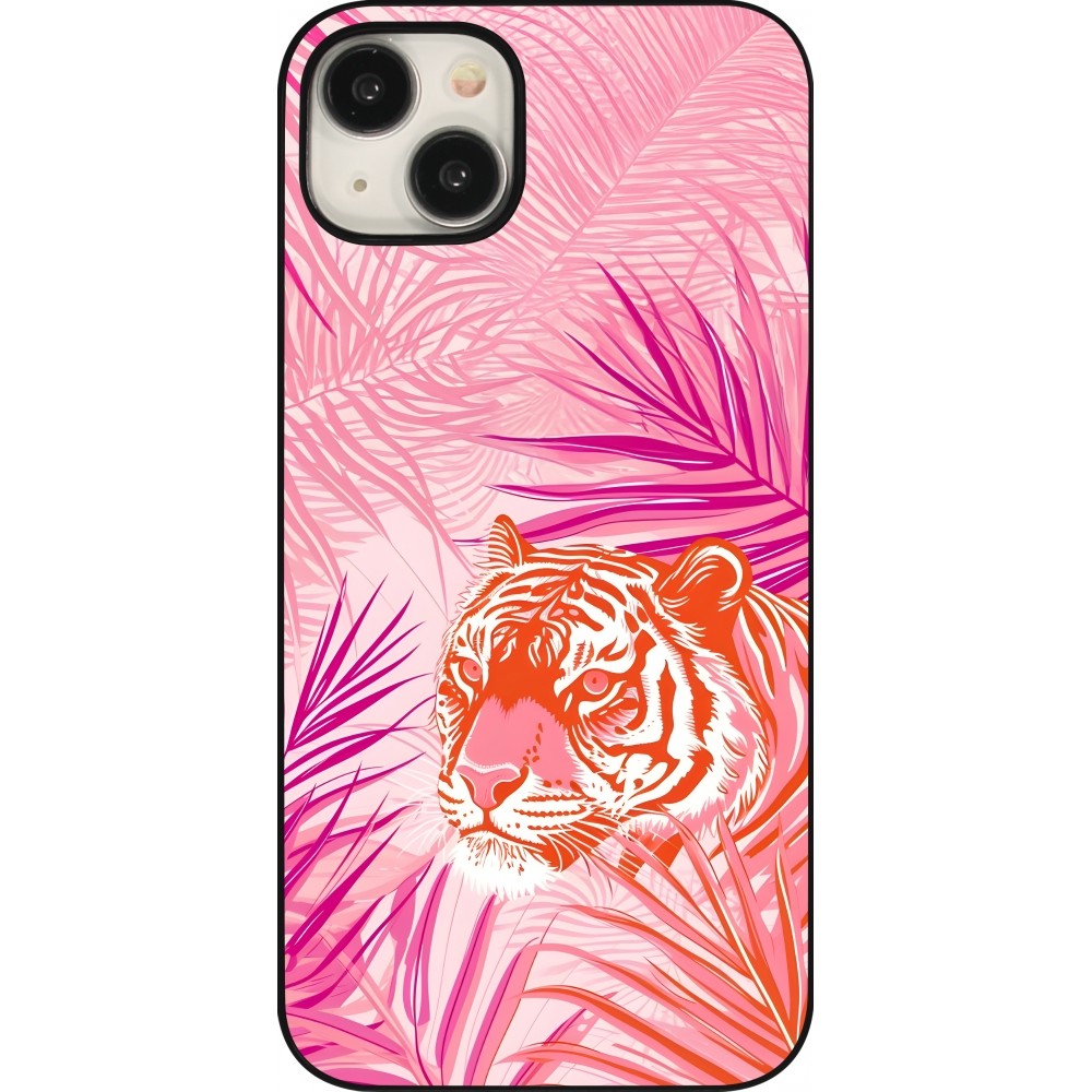 Coque iPhone 15 Plus - Tigre palmiers roses