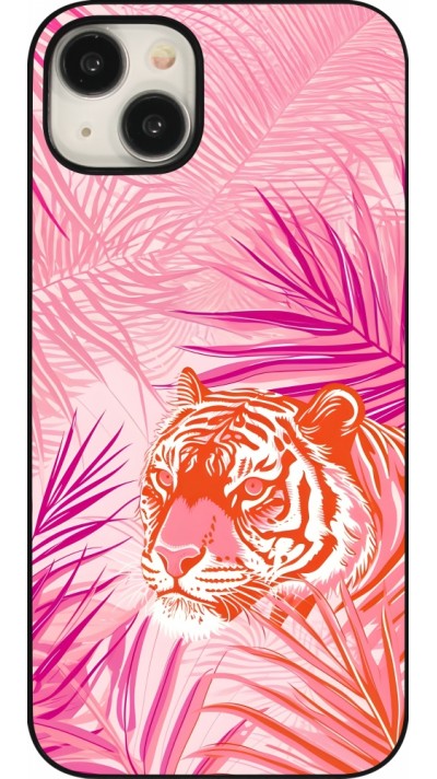 Coque iPhone 15 Plus - Tigre palmiers roses