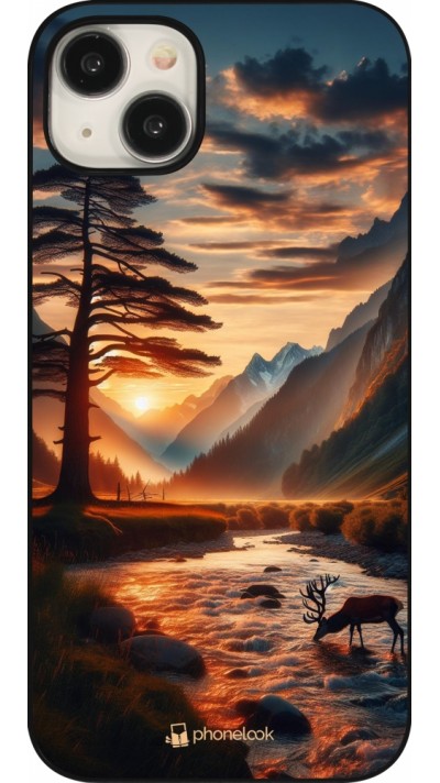 Coque iPhone 15 Plus - Valley Sunset Deer Tree