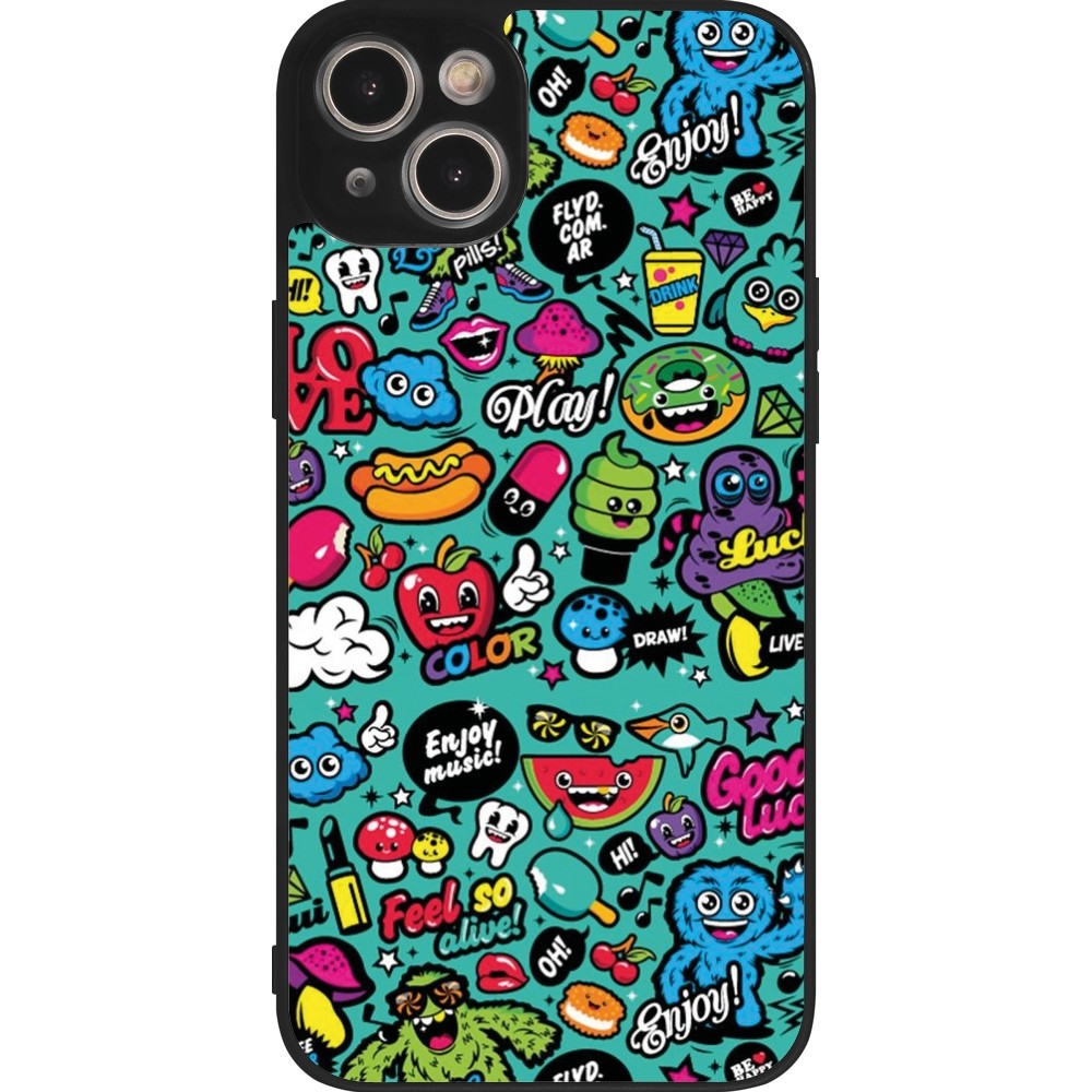 Coque iPhone 15 Plus - Silicone rigide noir Cartoons old school