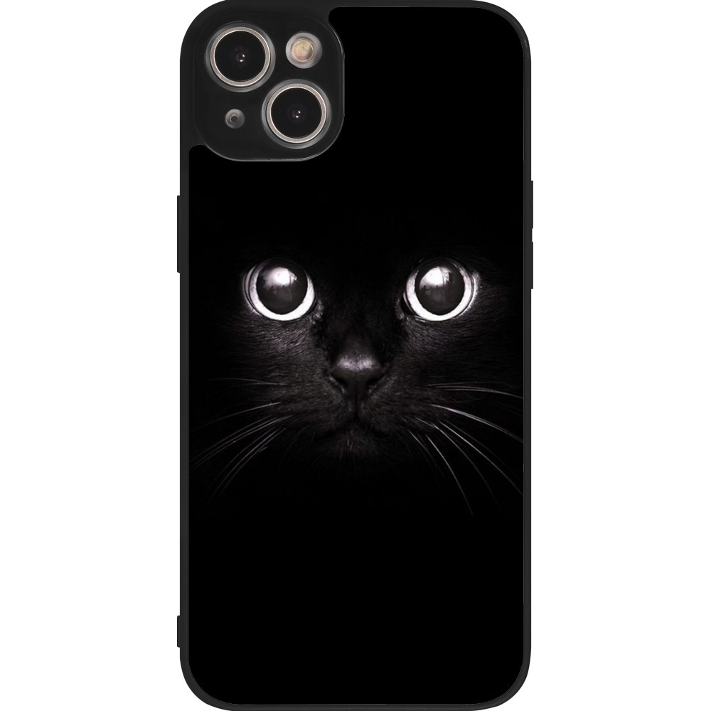 Coque iPhone 15 Plus - Silicone rigide noir Cat eyes