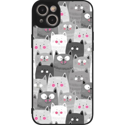 Coque iPhone 15 Plus - Silicone rigide noir Chats gris troupeau