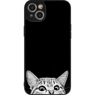 Coque iPhone 15 Plus - Silicone rigide noir Cat Looking Up Black