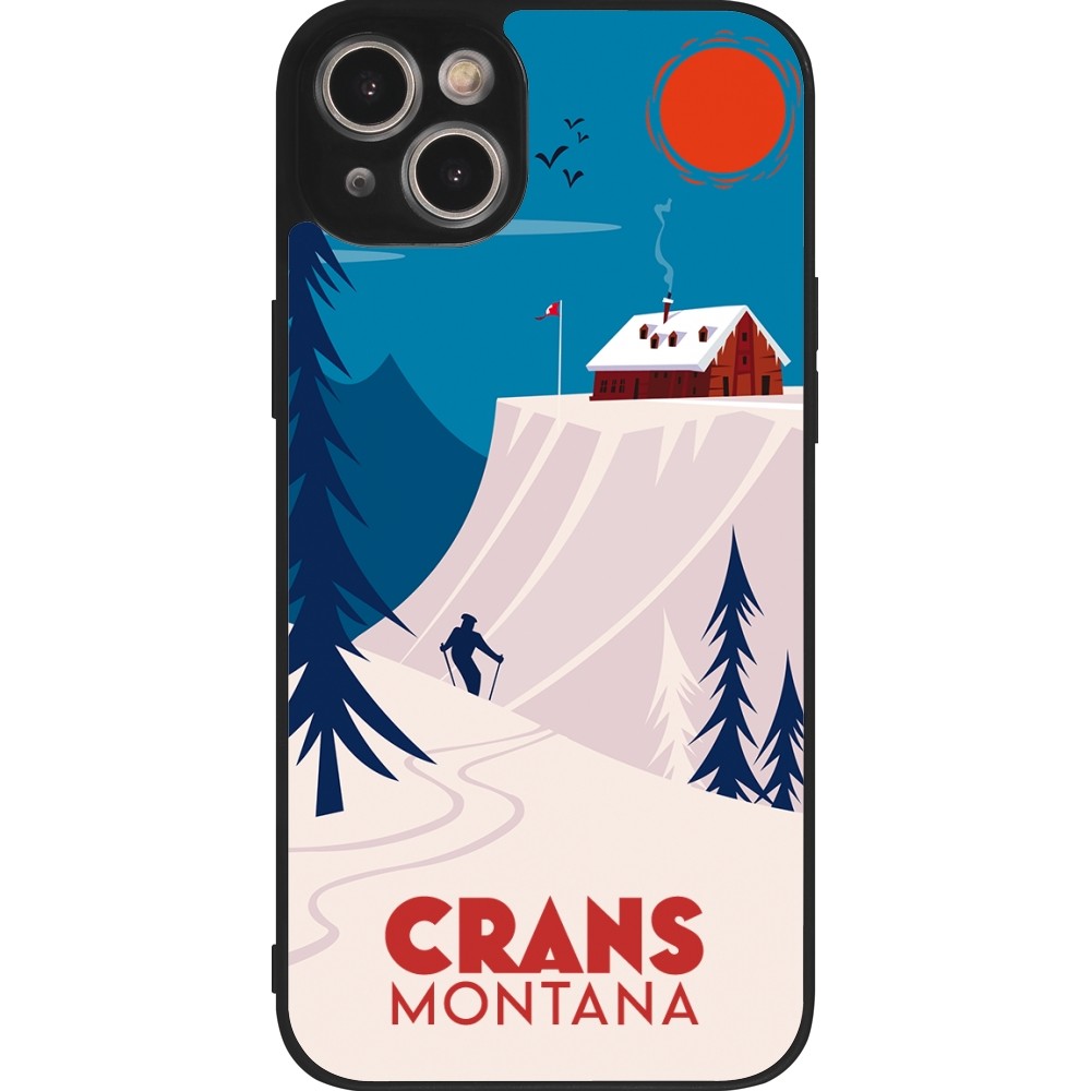 Coque iPhone 15 Plus - Silicone rigide noir Crans-Montana Cabane