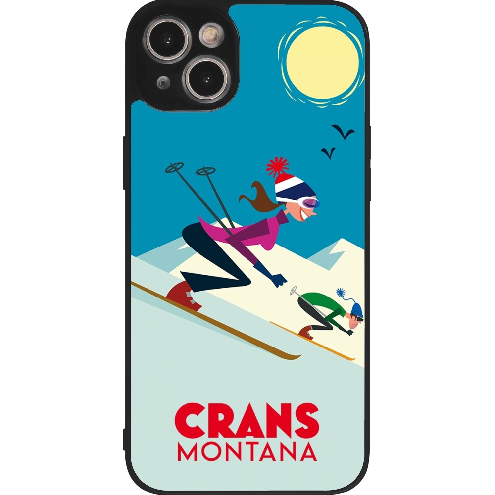 Coque iPhone 15 Plus - Silicone rigide noir Crans-Montana Ski Downhill