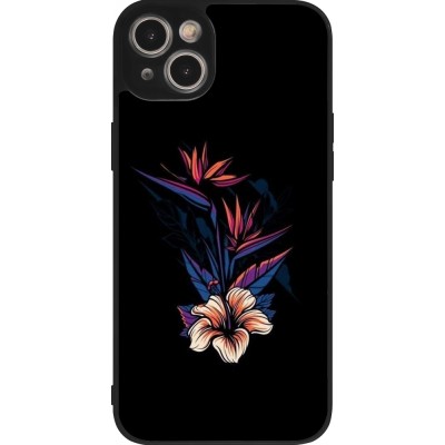 Coque iPhone 15 Plus - Silicone rigide noir Dark Flowers