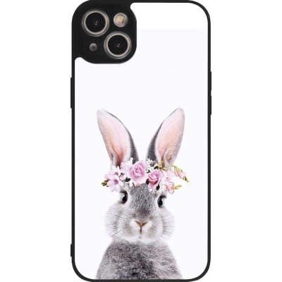 Coque iPhone 15 Plus - Silicone rigide noir Easter 2023 flower bunny