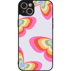 Coque iPhone 15 Plus - Silicone rigide noir Easter 2024 rainbow butterflies