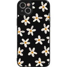 Coque iPhone 15 Plus - Silicone rigide noir Easter 2024 white on black flower