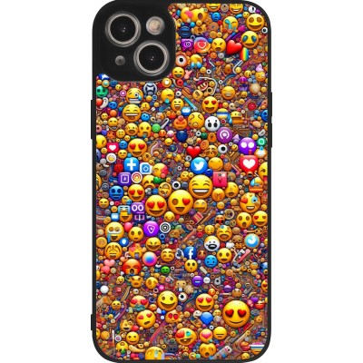 Coque iPhone 15 Plus - Silicone rigide noir Emoji mixed