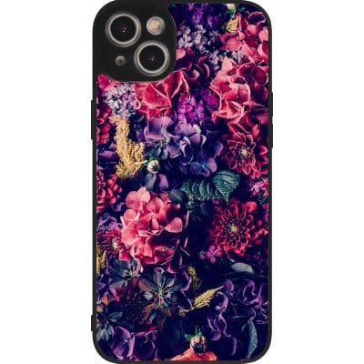 Coque iPhone 15 Plus - Silicone rigide noir Flowers Dark