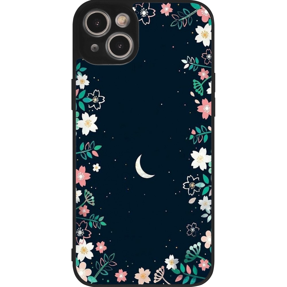 Coque iPhone 15 Plus - Silicone rigide noir Flowers space