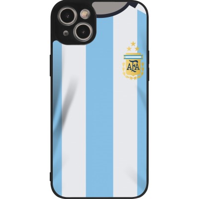 Coque iPhone 15 Plus - Silicone rigide noir Maillot de football Argentine 2022 personnalisable