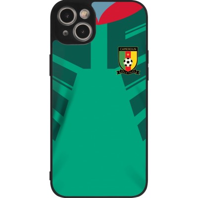 Coque iPhone 15 Plus - Silicone rigide noir Maillot de football Cameroun 2022 personnalisable