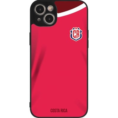 Coque iPhone 15 Plus - Silicone rigide noir Maillot de football Costa Rica 2022 personnalisable