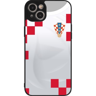 Coque iPhone 15 Plus - Silicone rigide noir Maillot de football Croatie 2022 personnalisable