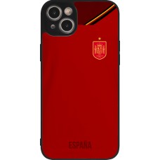 Coque iPhone 15 Plus - Silicone rigide noir Maillot de football Espagne 2022 personnalisable