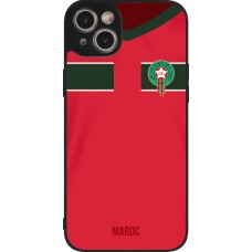 Coque iPhone 15 Plus - Silicone rigide noir Maillot de football Maroc 2022 personnalisable